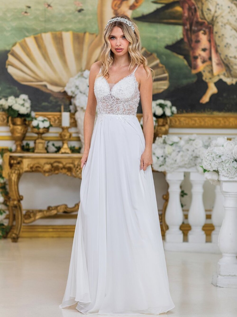 NEW OFF WHITE Lace Spaghetti Strap Prom Gown Floor Length 4500
